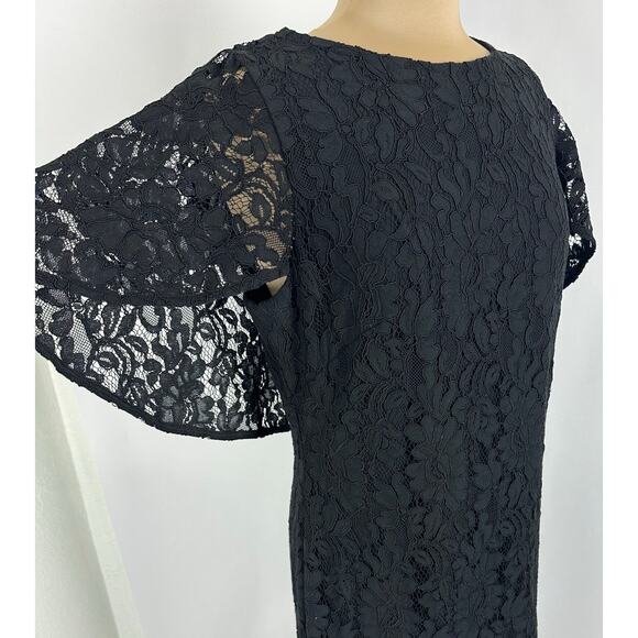NWT Ralph Lauren LRL Size 14 Black Lace Overlay Capelet Midi Dress Cape Sheath - Picture 1 of 14